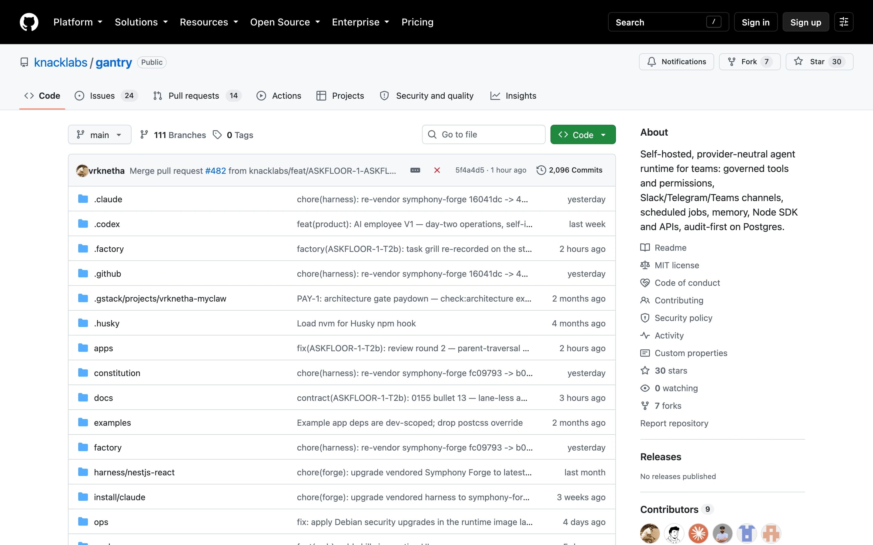 The Gantry repository on GitHub: self-hosted, provider-neutral agent runtime