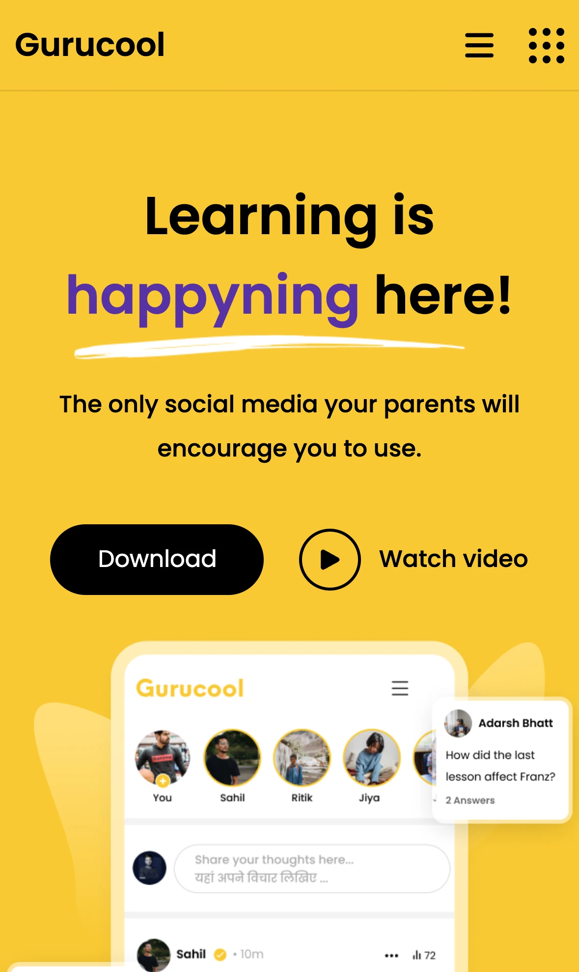 Gurucool home on mobile