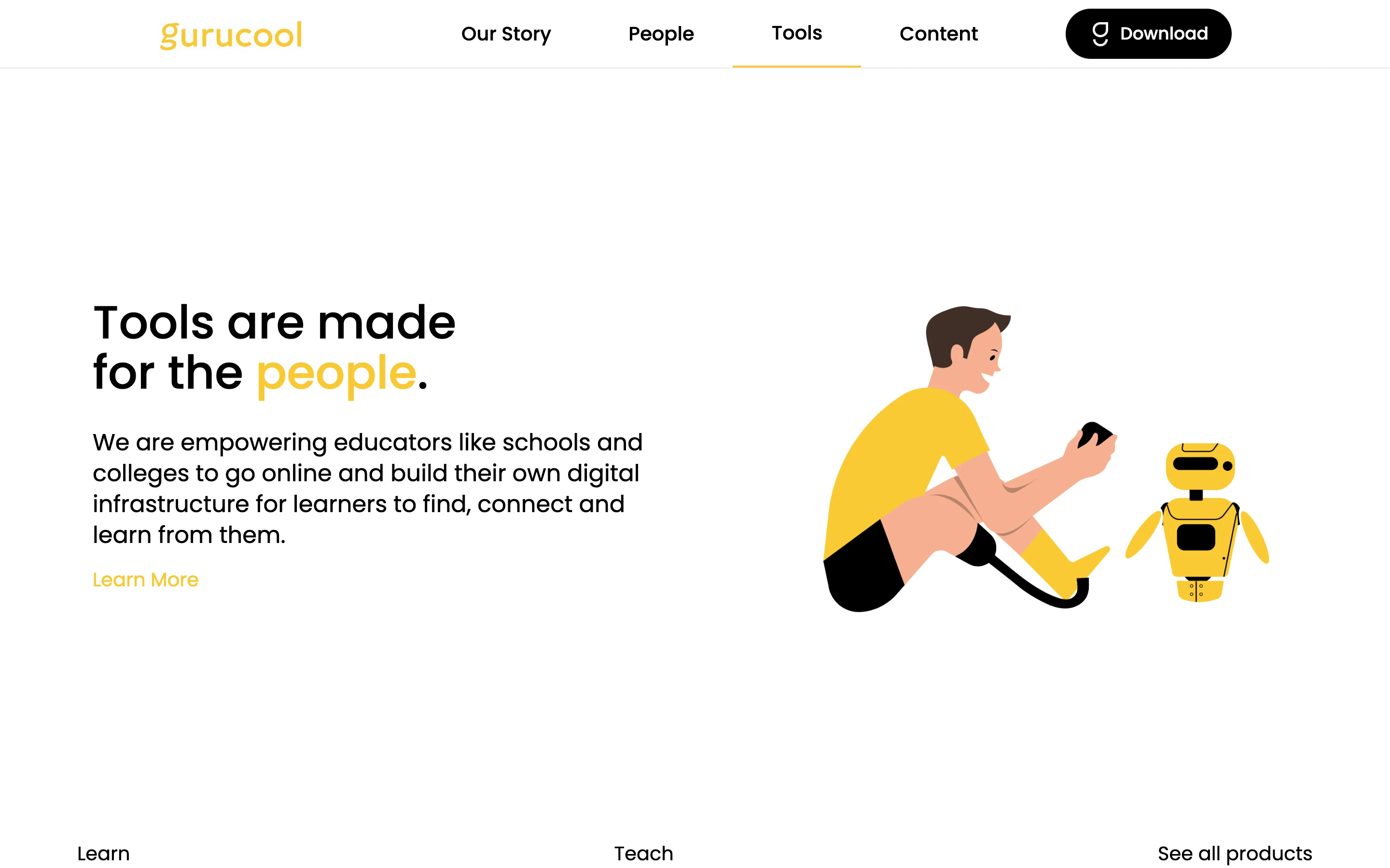 Gurucool tools page listing educator and learner tools